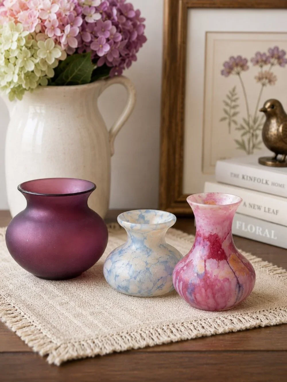Set of 3 Vintage Art Glass Bud Vases – B.Z.T. Ltd Israel Hand Painted Frosted